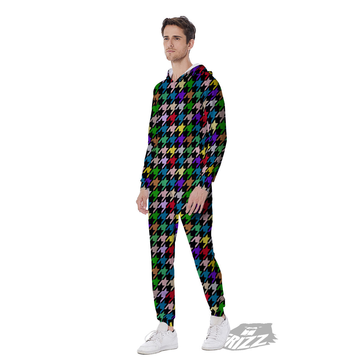 Houndstooth Colorful Print Pattern Men's Jumpsuit-grizzshop