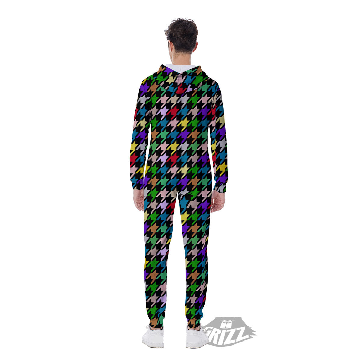 Houndstooth Colorful Print Pattern Men's Jumpsuit-grizzshop