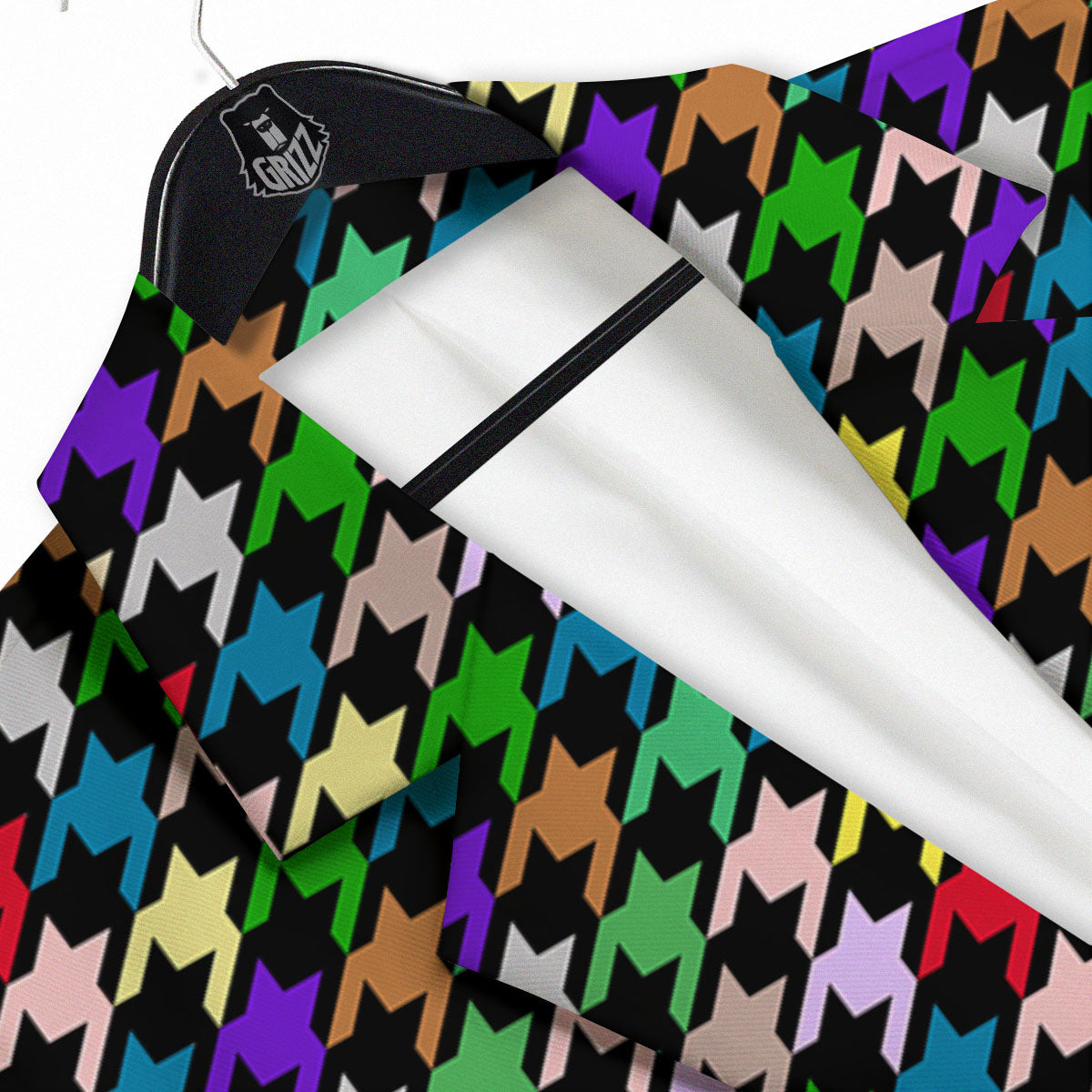 Houndstooth Colorful Print Pattern Men's Sport Coat-grizzshop