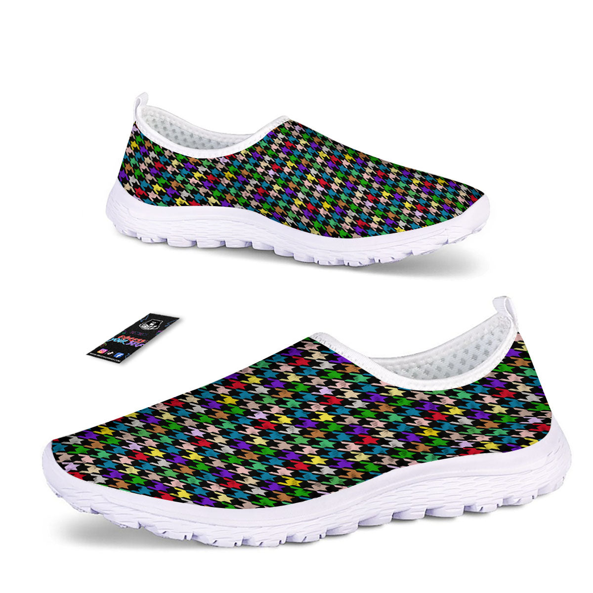 Houndstooth Colorful Print Pattern Nurse Shoes-grizzshop