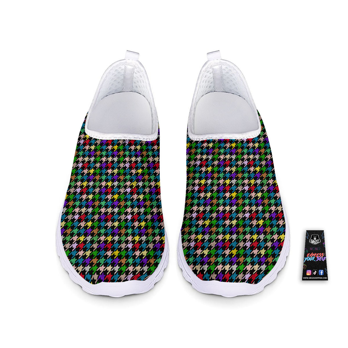 Houndstooth Colorful Print Pattern Nurse Shoes-grizzshop