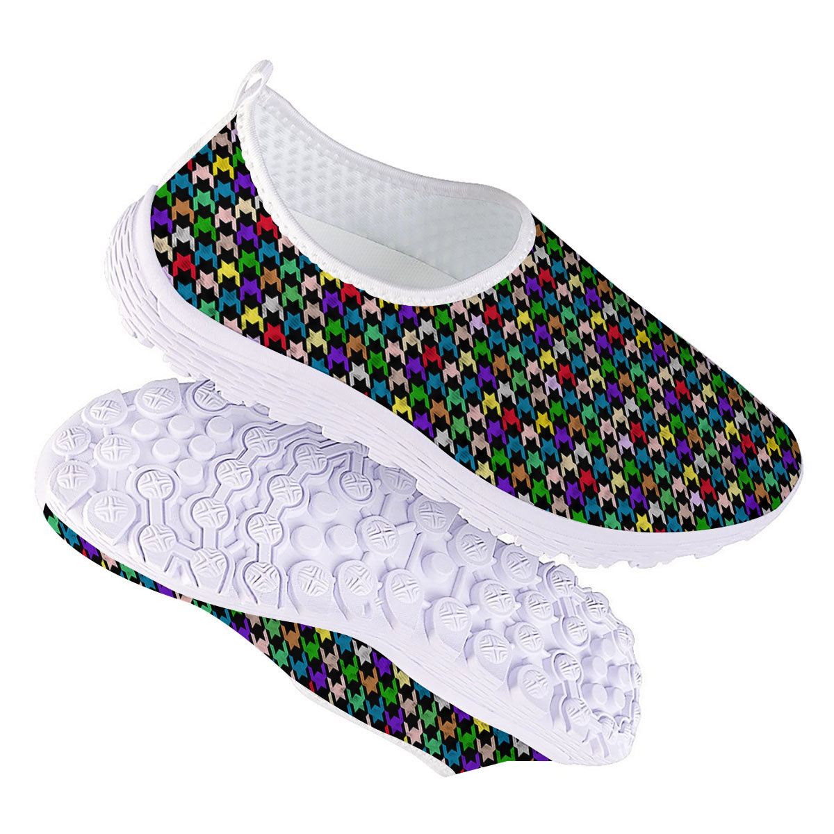 Houndstooth Colorful Print Pattern Nurse Shoes-grizzshop
