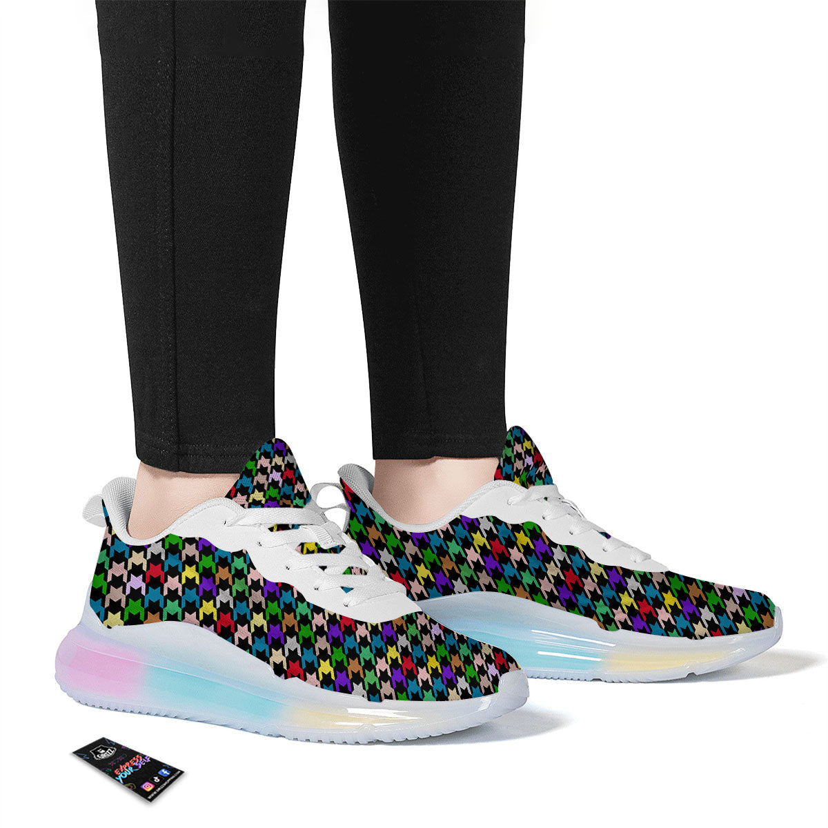 Houndstooth Colorful Print Pattern Running Sneakers-grizzshop