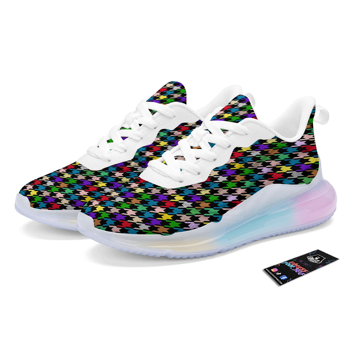 Houndstooth Colorful Print Pattern Running Sneakers-grizzshop