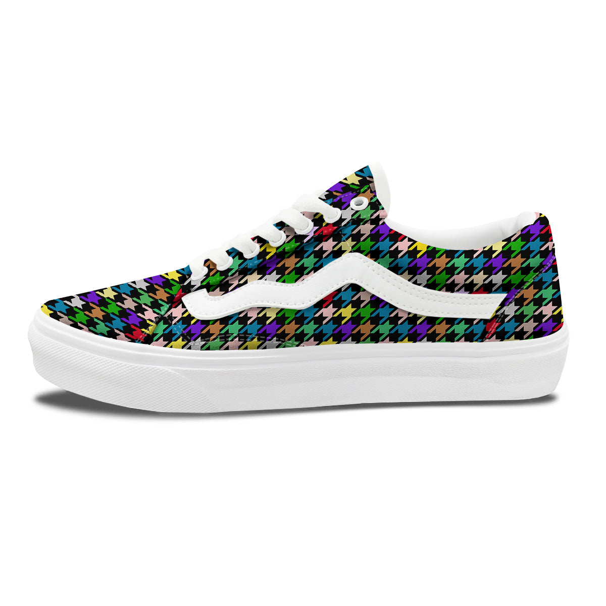 Houndstooth Colorful Print Pattern Skate Shoes-grizzshop