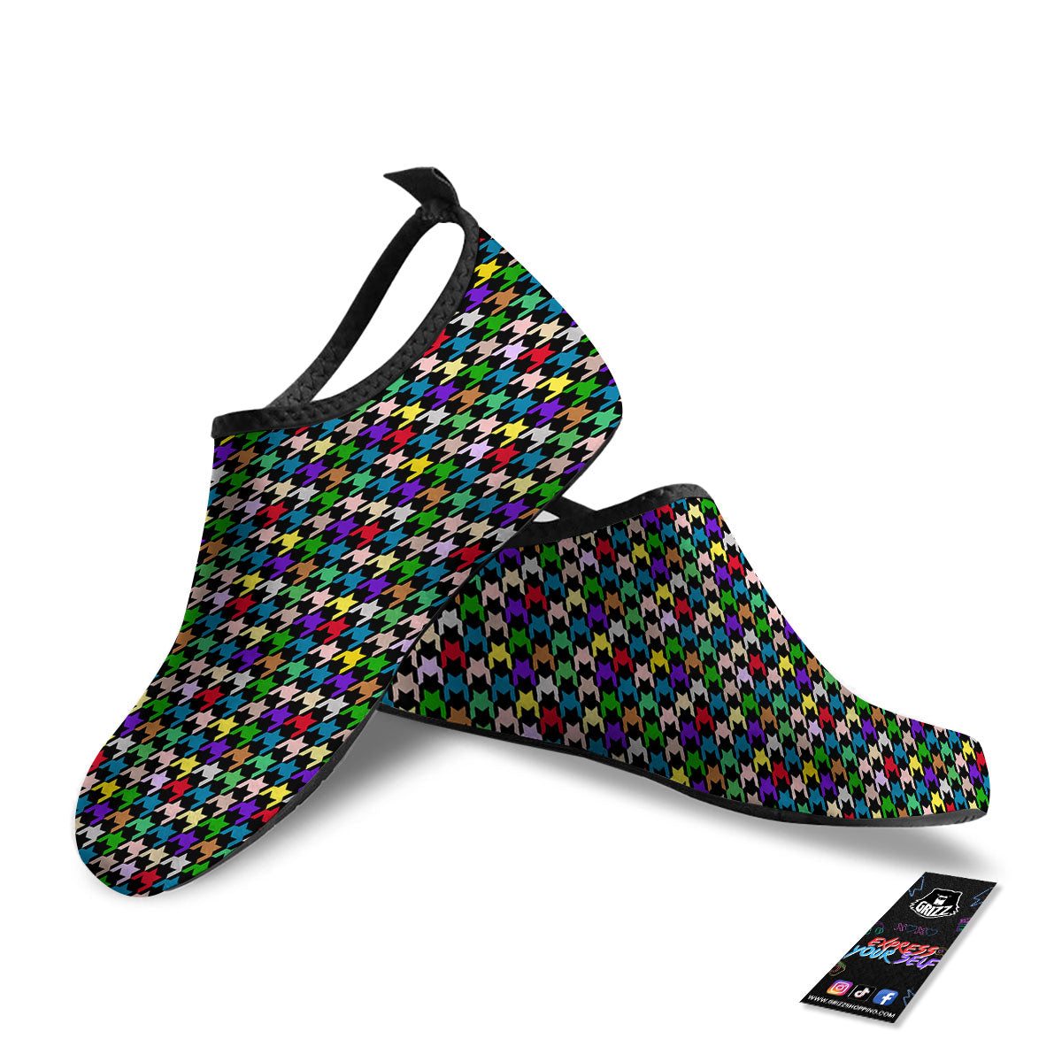 Houndstooth Colorful Print Pattern Water Shoes-grizzshop