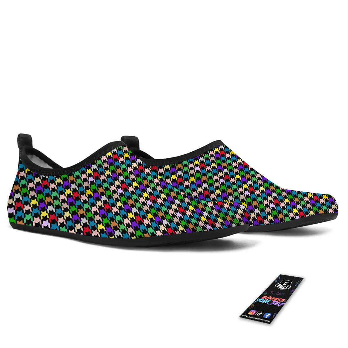 Houndstooth Colorful Print Pattern Water Shoes-grizzshop