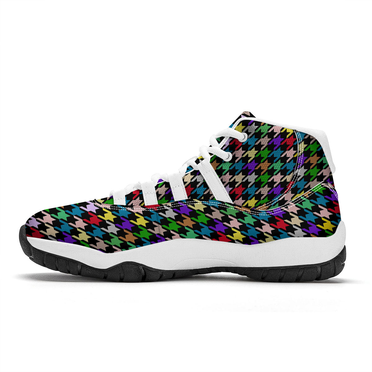 Houndstooth Colorful Print Pattern White Bball Shoes-grizzshop