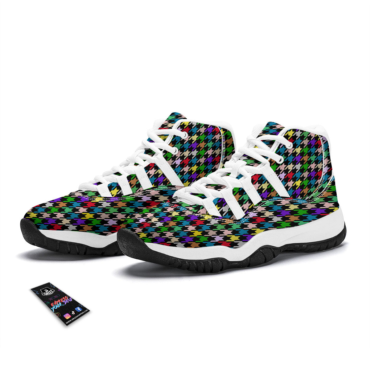 Houndstooth Colorful Print Pattern White Bball Shoes-grizzshop