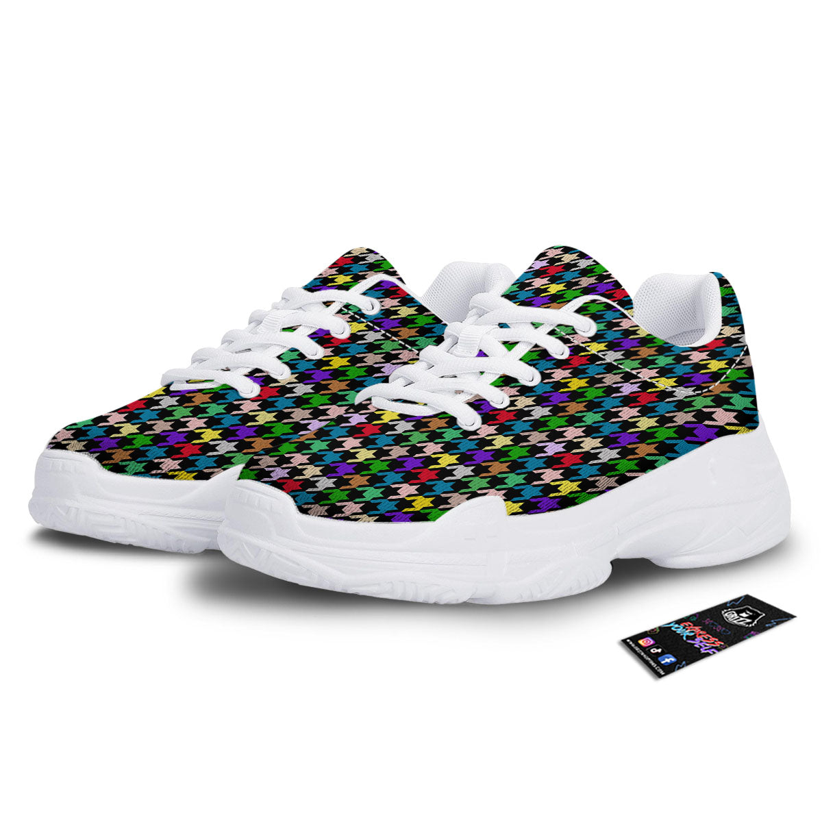 Houndstooth Colorful Print Pattern White Chunky Shoes-grizzshop