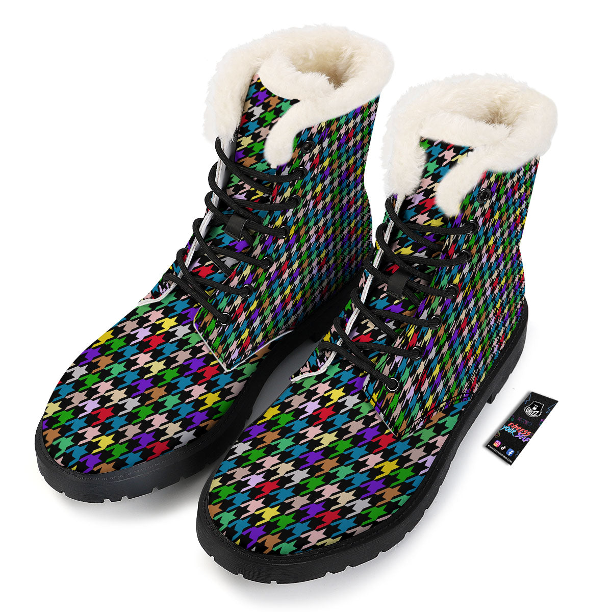 Houndstooth Colorful Print Pattern Winter Boots-grizzshop