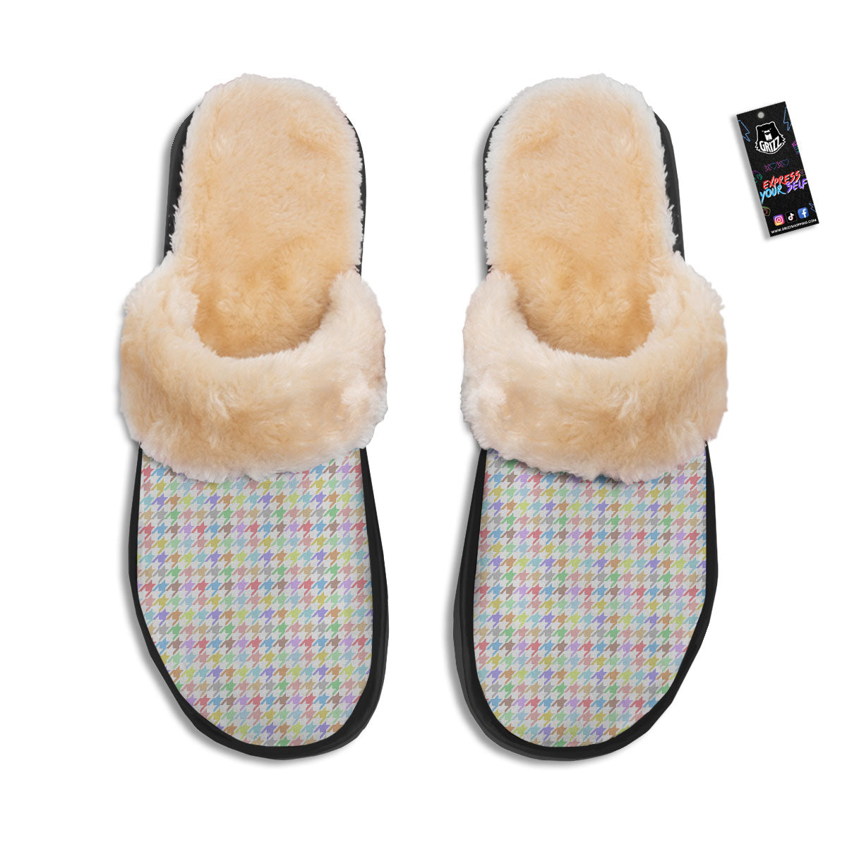 Houndstooth Colorful Print Slippers-grizzshop