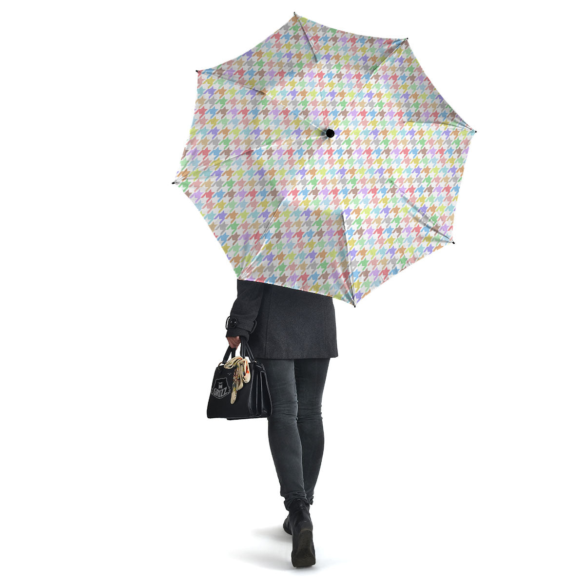 Houndstooth Colorful Print Umbrella-grizzshop