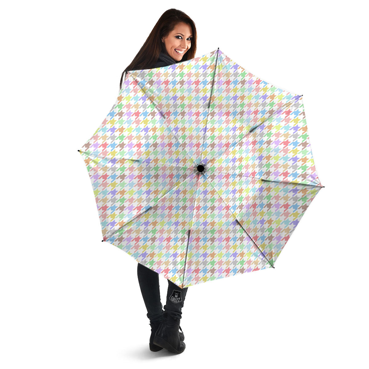 Houndstooth Colorful Print Umbrella-grizzshop