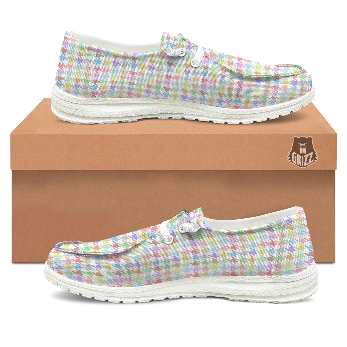 Houndstooth Colorful Print White Loafers-grizzshop