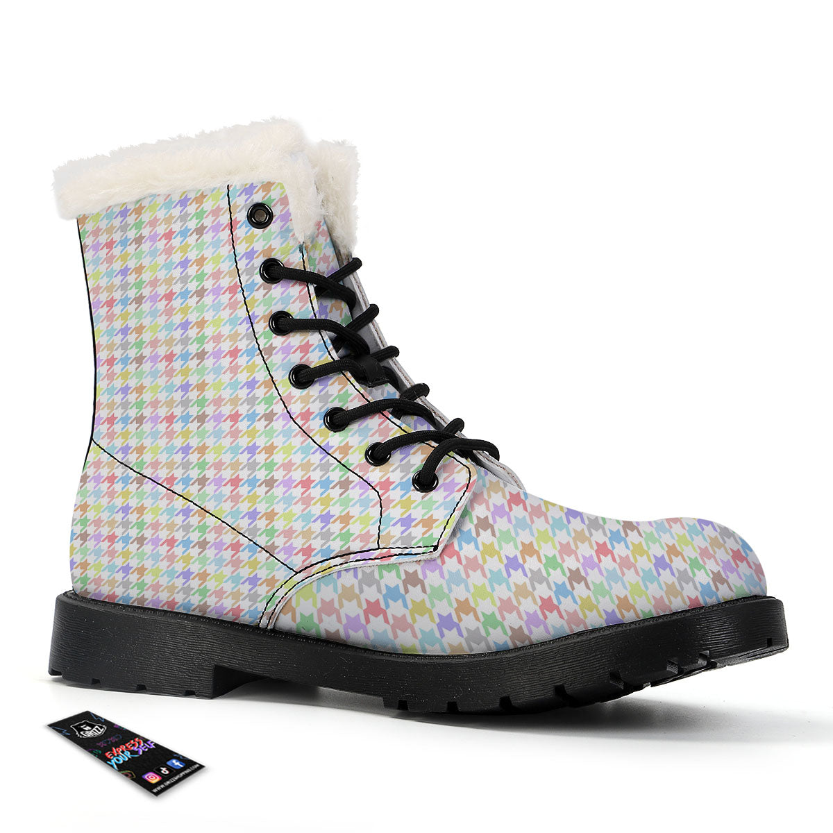 Houndstooth Colorful Print Winter Boots-grizzshop
