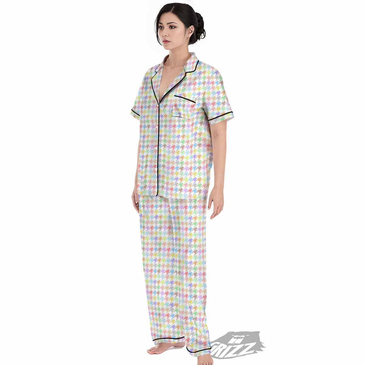 Houndstooth Colorful Print Women's Pajamas Set-grizzshop