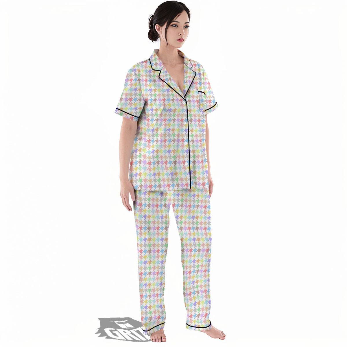 Houndstooth Colorful Print Women's Pajamas Set-grizzshop