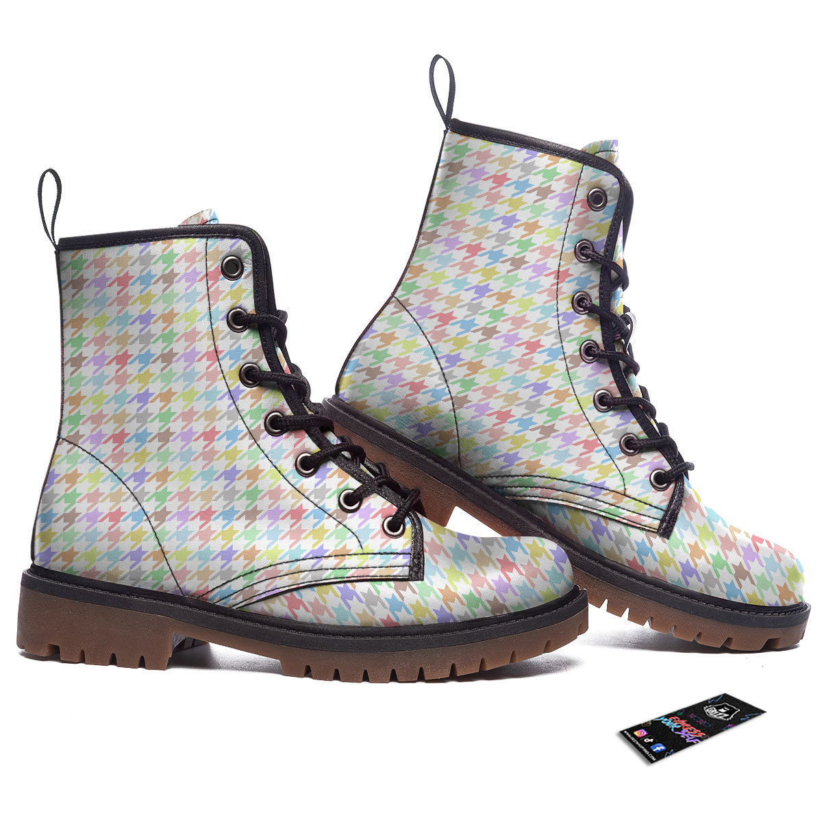 Houndstooth Colorful Print Work Boots-grizzshop