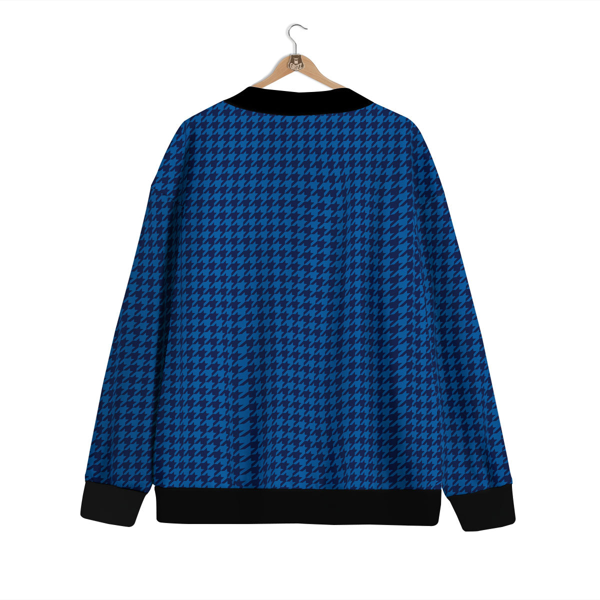 Houndstooth Deep Blue Print Pattern Cardigan-grizzshop