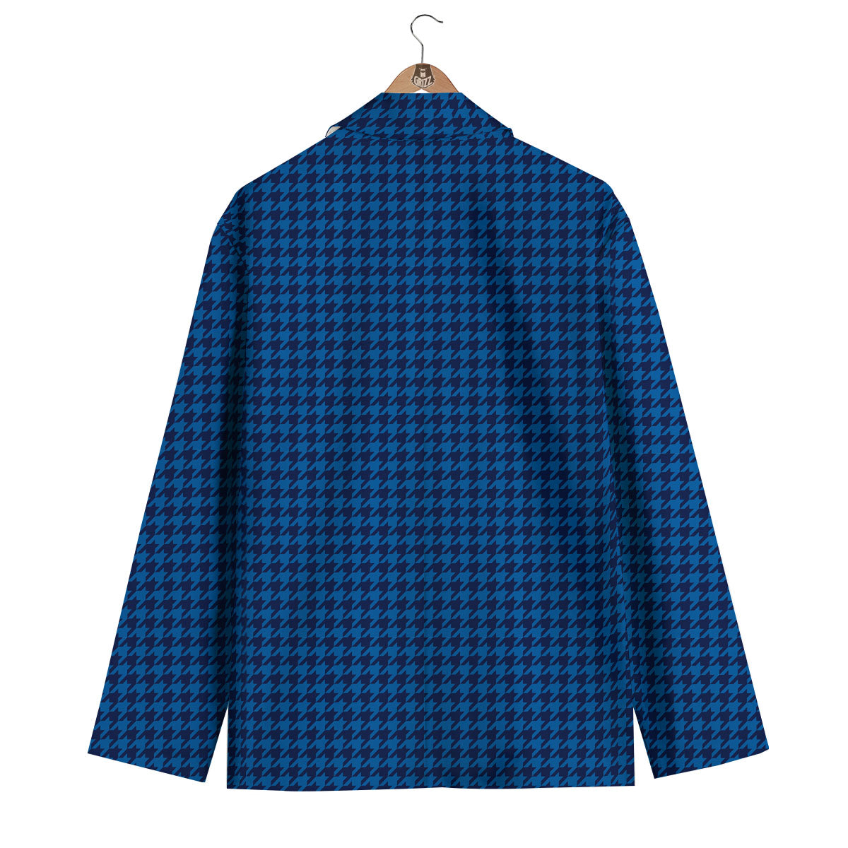 Houndstooth Deep Blue Print Pattern Men's Blazer-grizzshop