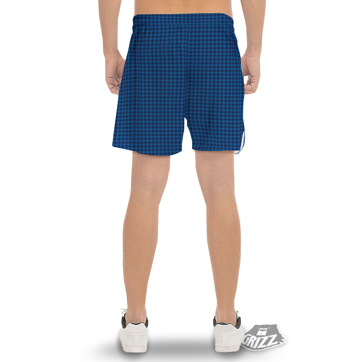 Houndstooth Deep Blue Print Pattern Men's Gym Shorts-grizzshop