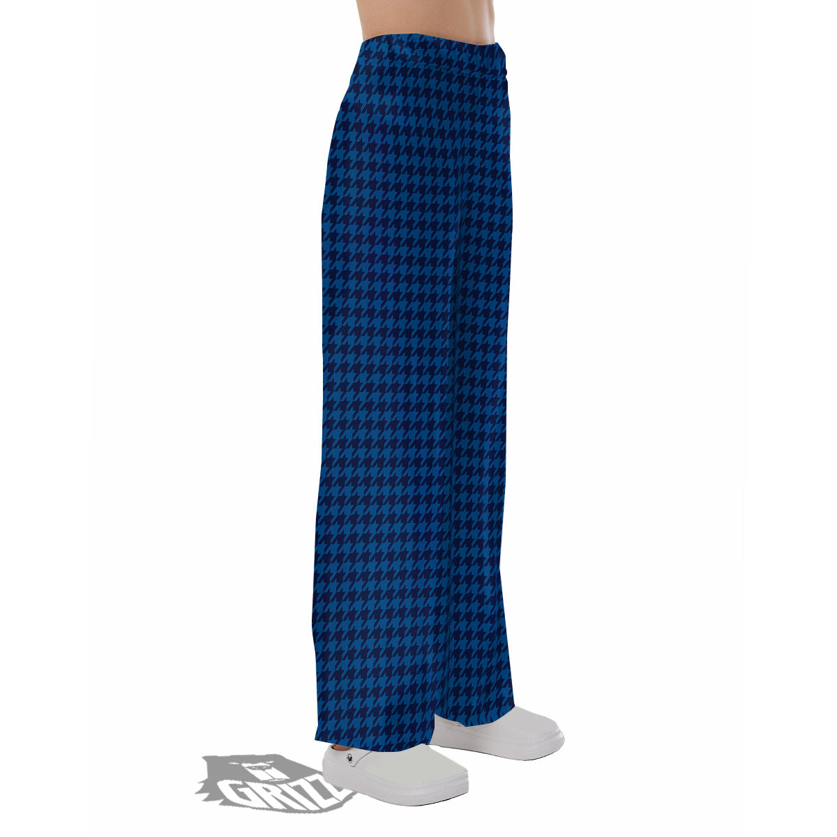 Houndstooth Deep Blue Print Pattern Pajama Pants-grizzshop