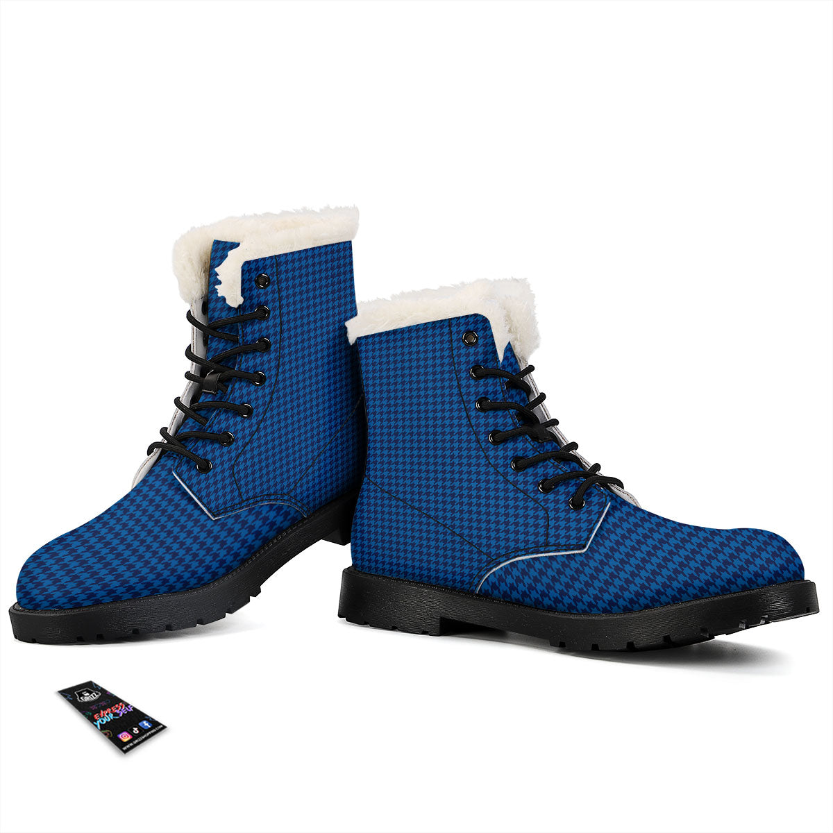 Houndstooth Deep Blue Print Pattern Winter Boots-grizzshop