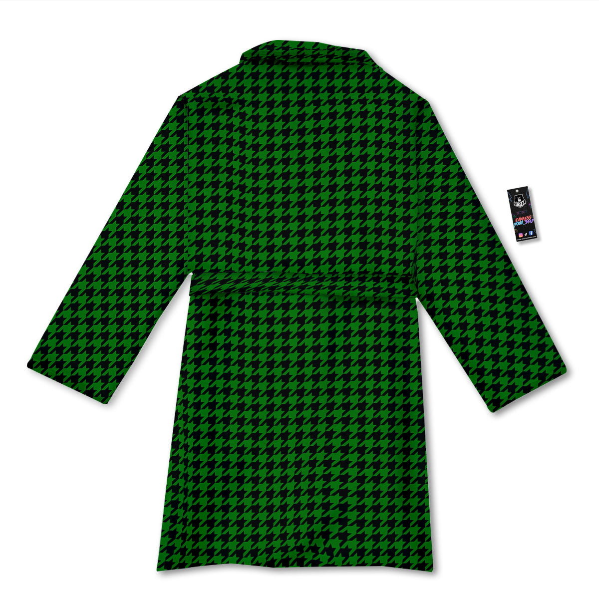 Houndstooth Deep Green Print Pattern Bathrobe-grizzshop