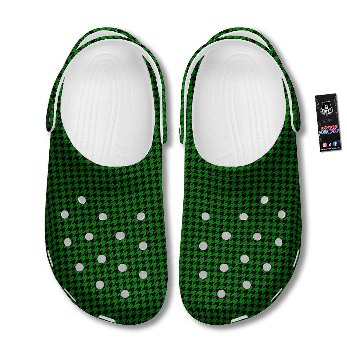 Houndstooth Deep Green Print Pattern Clog-grizzshop