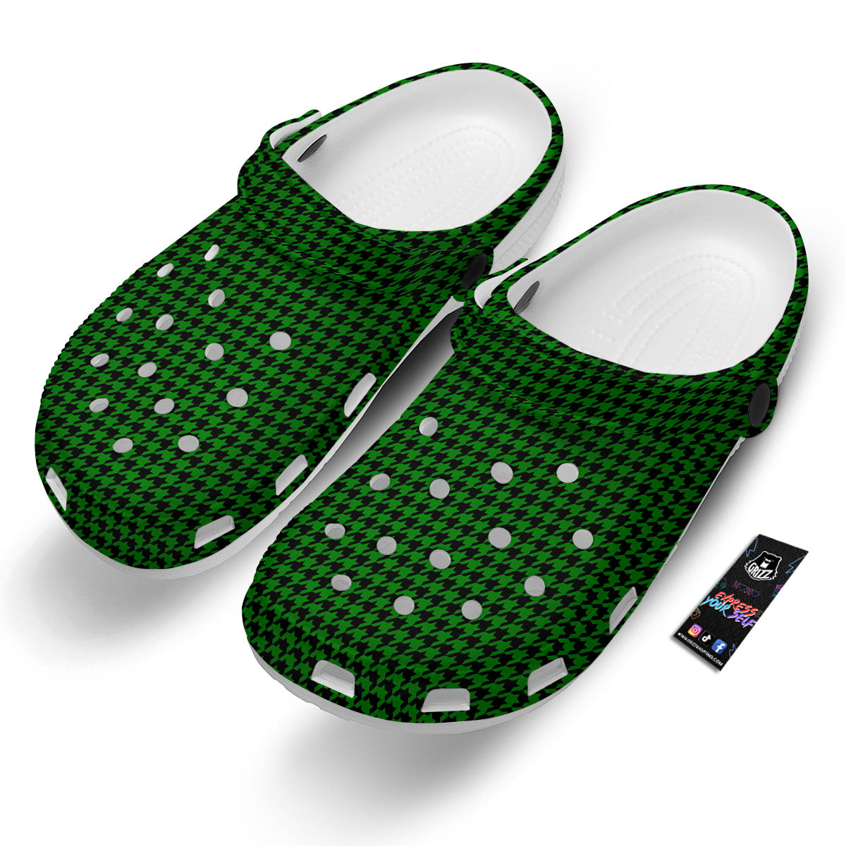 Houndstooth Deep Green Print Pattern Clog-grizzshop