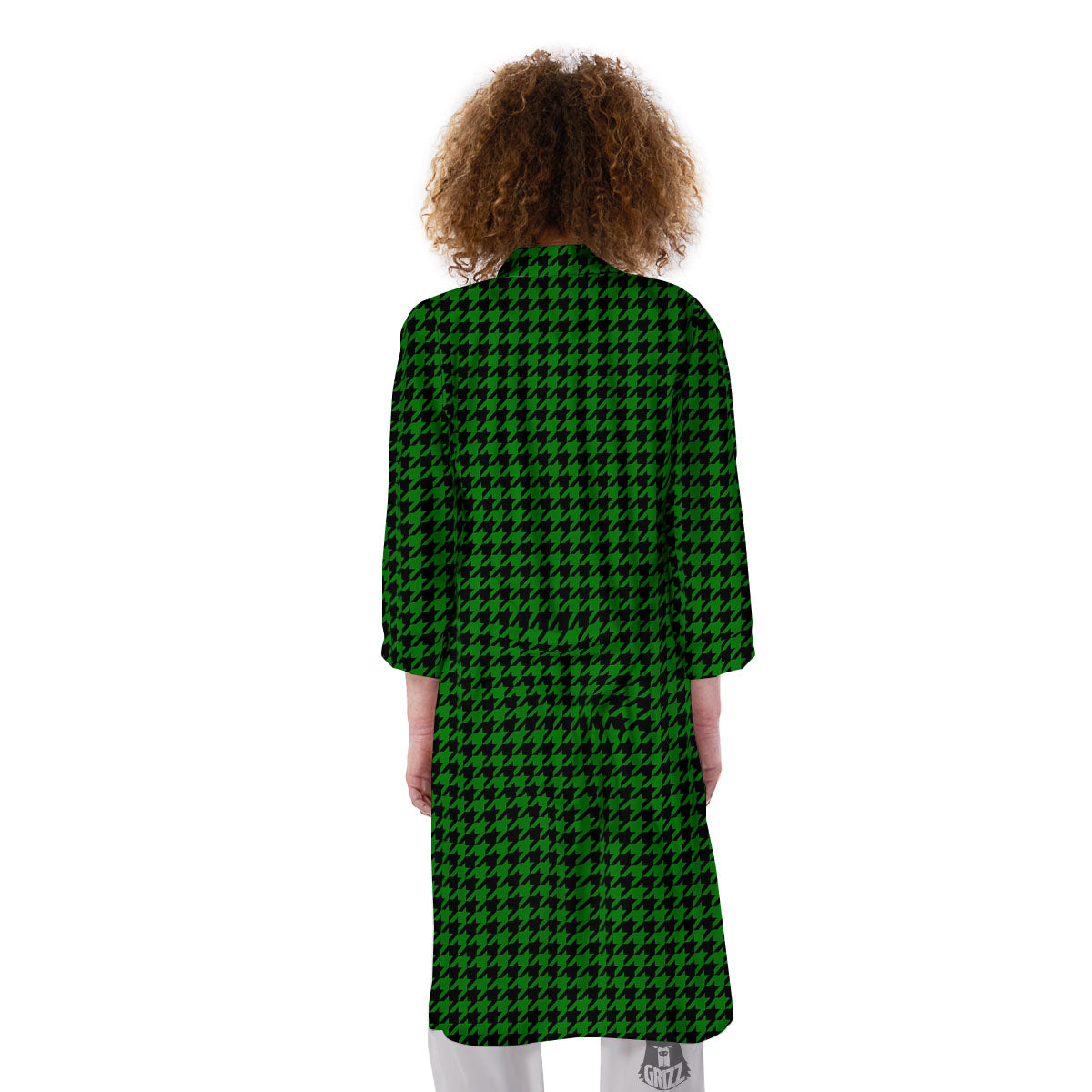 Houndstooth Deep Green Print Pattern Kimono-grizzshop