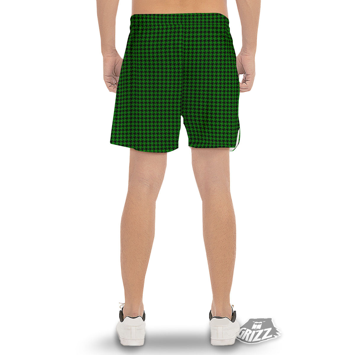 Houndstooth Deep Green Print Pattern Men's Gym Shorts-grizzshop