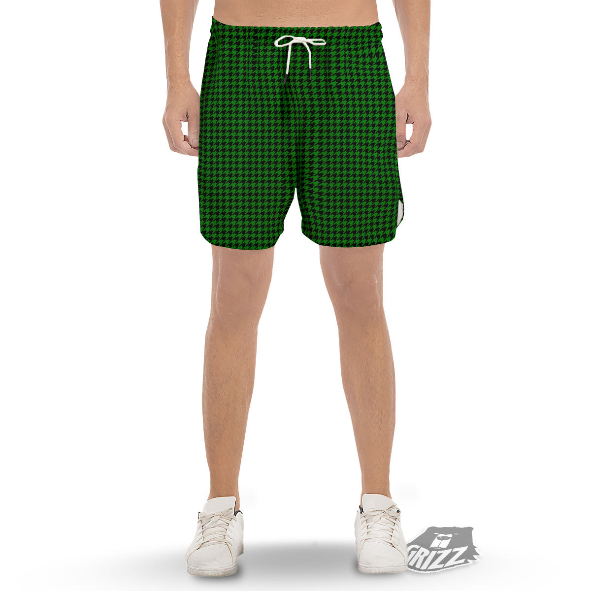 Houndstooth Deep Green Print Pattern Men's Gym Shorts-grizzshop