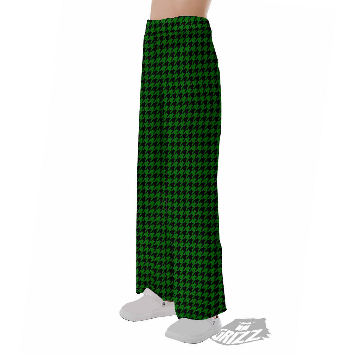 Houndstooth Deep Green Print Pattern Pajama Pants-grizzshop
