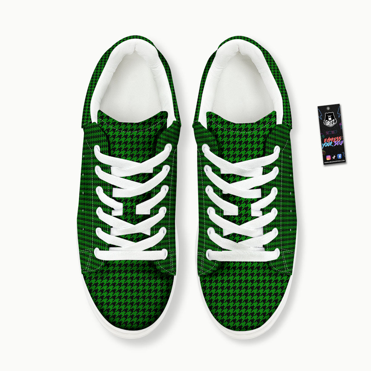 Houndstooth Deep Green Print Pattern Platform Shoes-grizzshop
