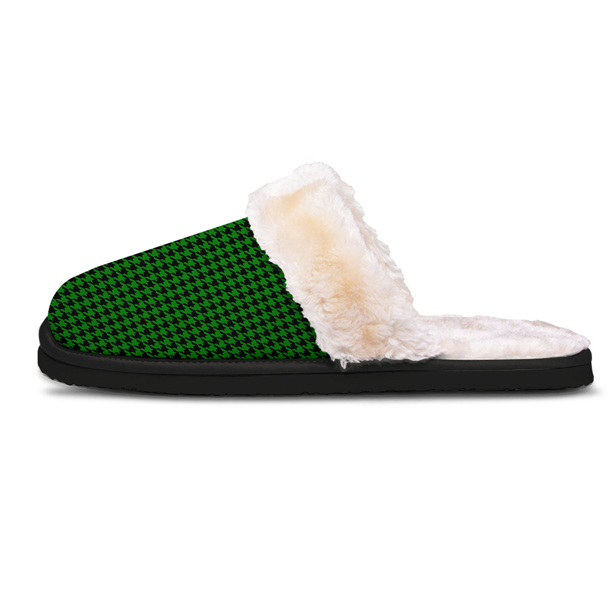Houndstooth Deep Green Print Pattern Slippers-grizzshop