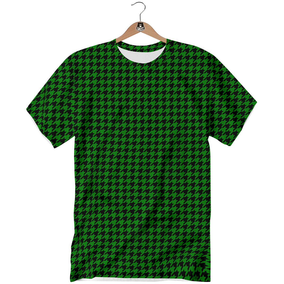 Houndstooth Deep Green Print Pattern T-Shirt-grizzshop
