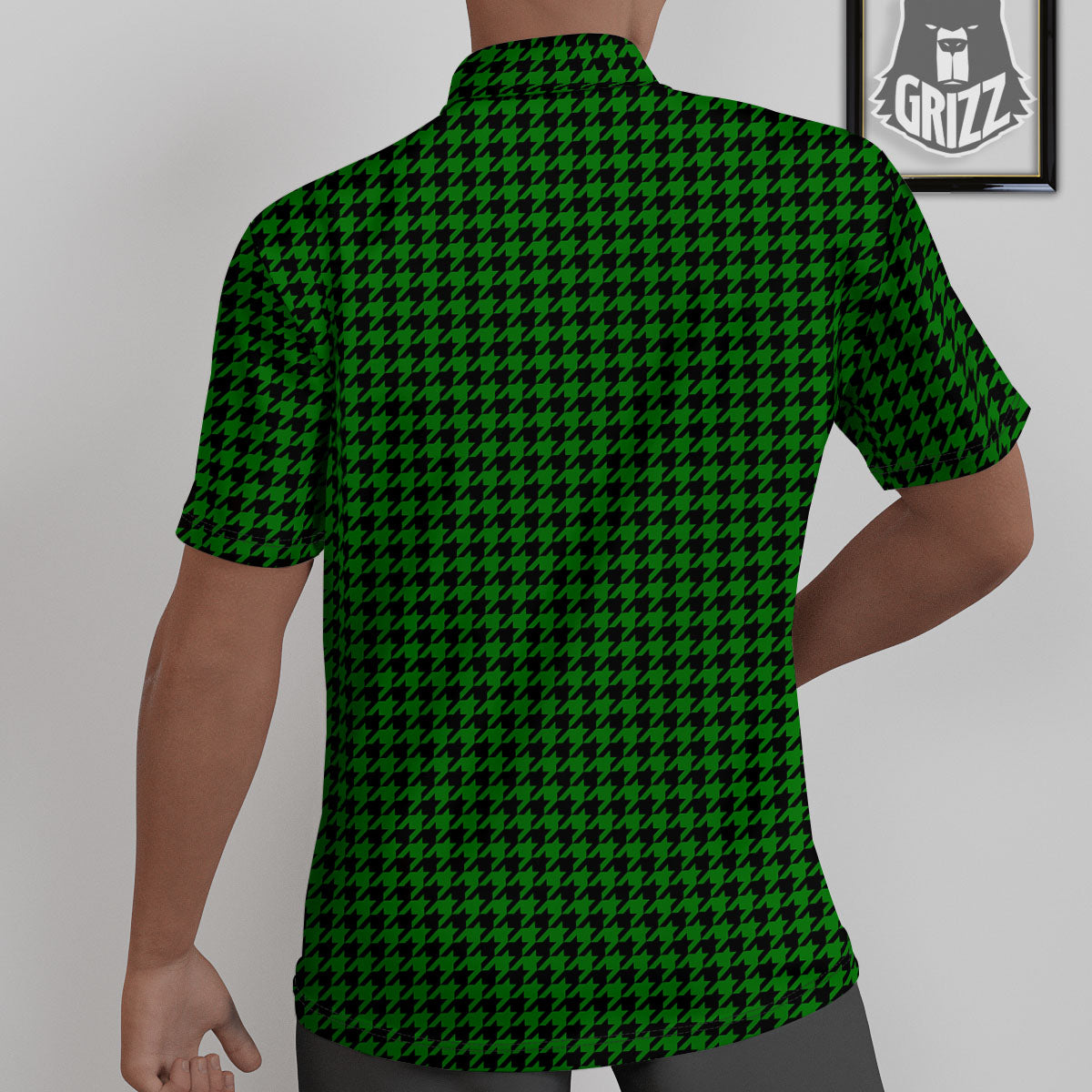 Houndstooth Deep Green Print Pattern Untucked Shirts-grizzshop
