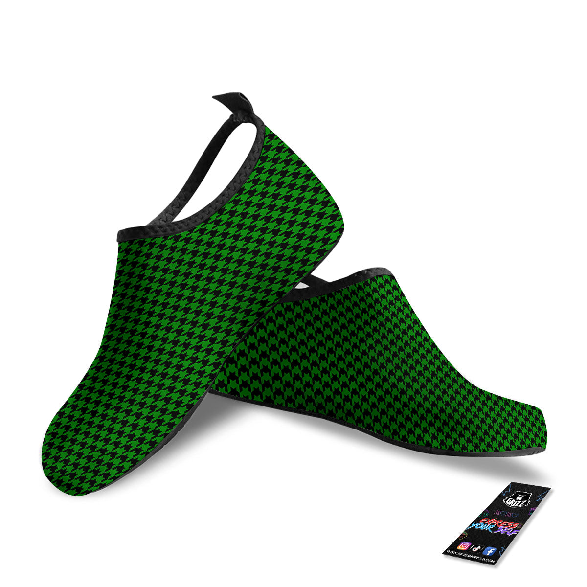Houndstooth Deep Green Print Pattern Water Shoes-grizzshop