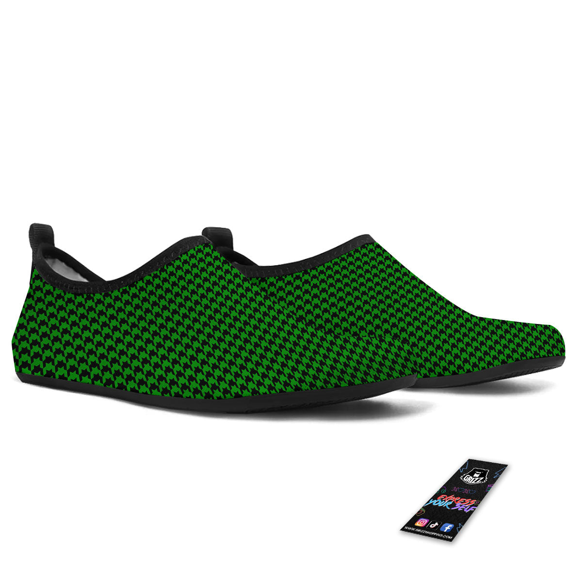 Houndstooth Deep Green Print Pattern Water Shoes-grizzshop