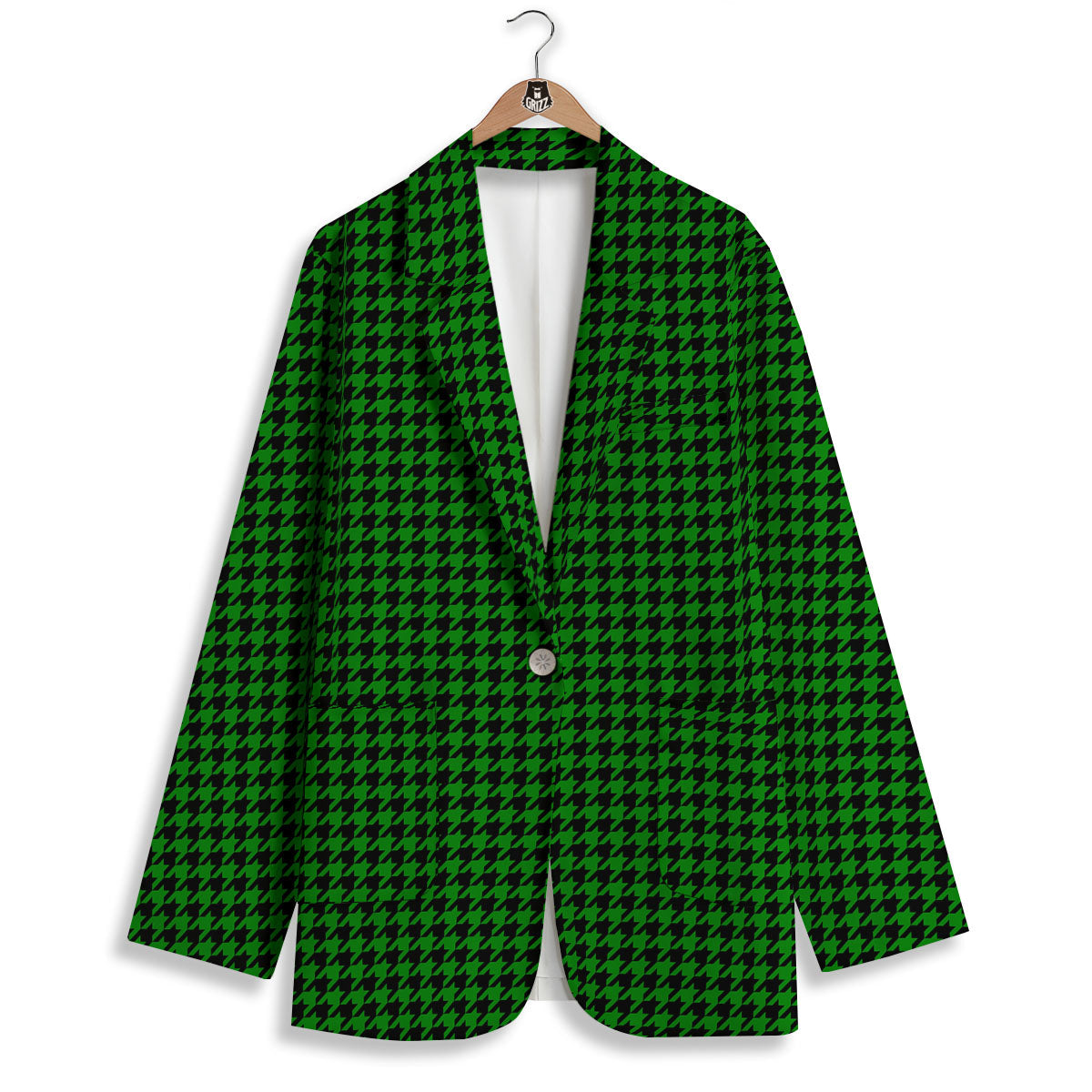 Houndstooth Deep Green Print Pattern Women's Blazer-grizzshop