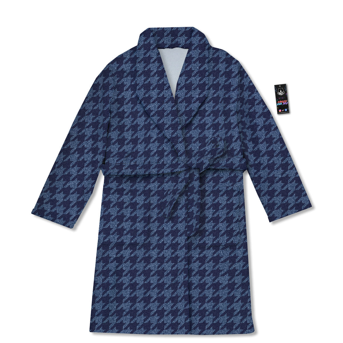 Houndstooth Denim Print Pattern Bathrobe-grizzshop