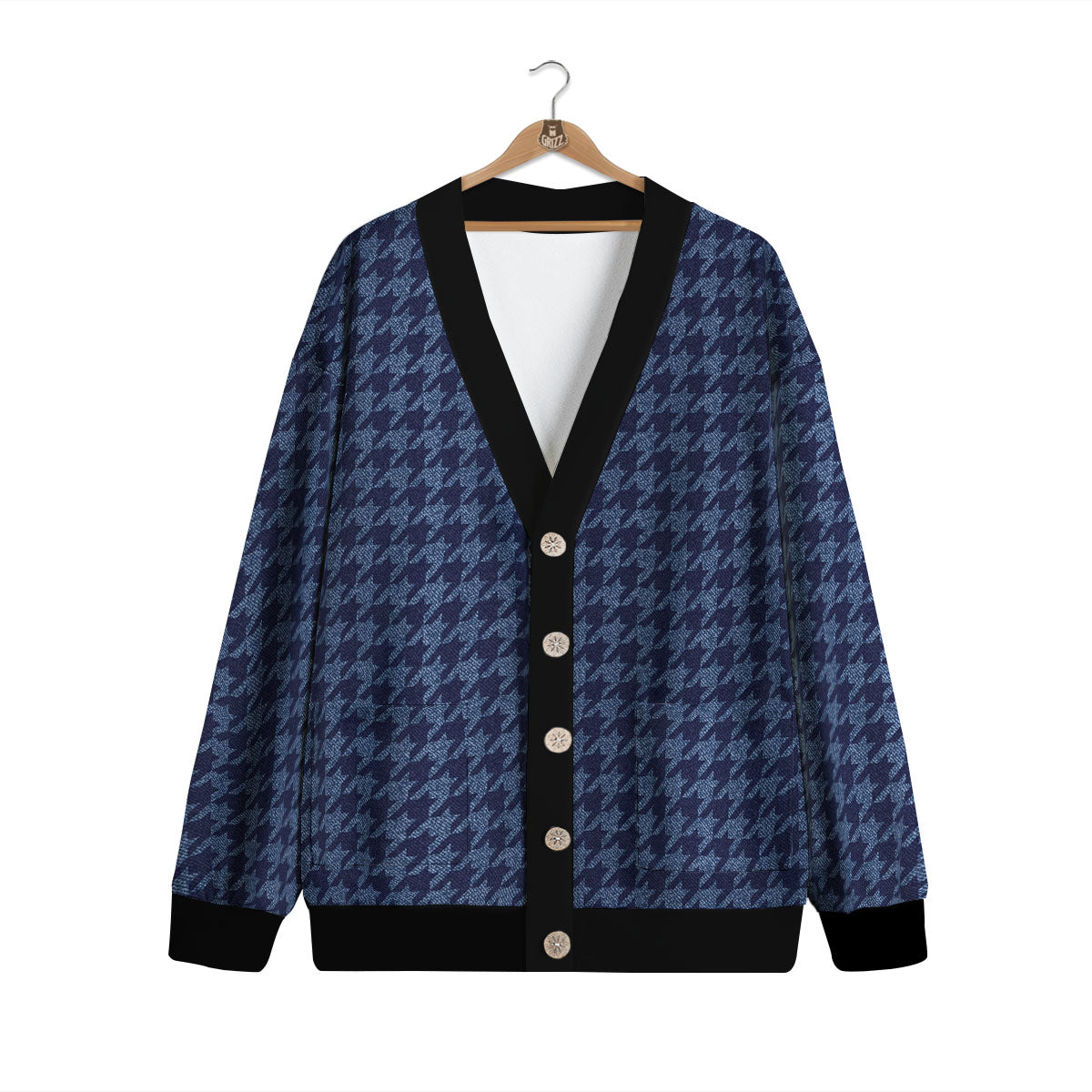 Houndstooth Denim Print Pattern Cardigan-grizzshop