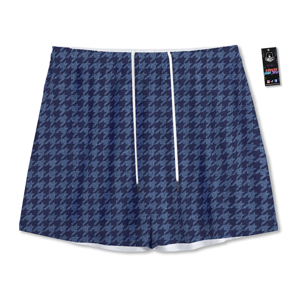 Houndstooth Denim Print Pattern Mesh Shorts-grizzshop