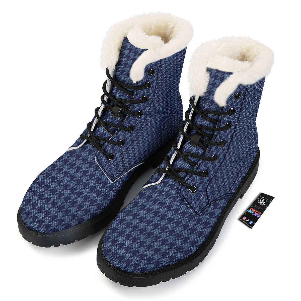 Houndstooth Denim Print Pattern Winter Boots-grizzshop
