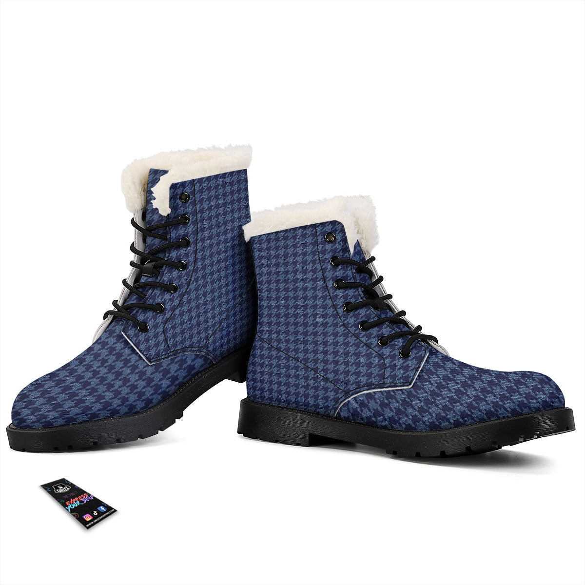 Houndstooth Denim Print Pattern Winter Boots-grizzshop