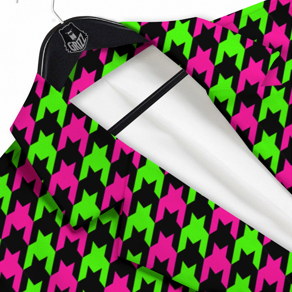 Houndstooth Green And Pink Print Pattern Men's Sport Coat-grizzshop