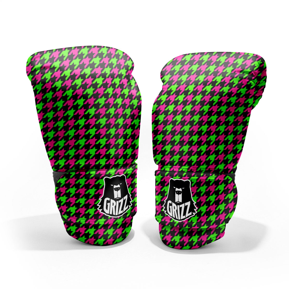 Houndstooth Green And Pink Print Pattern Pro Boxing Glove