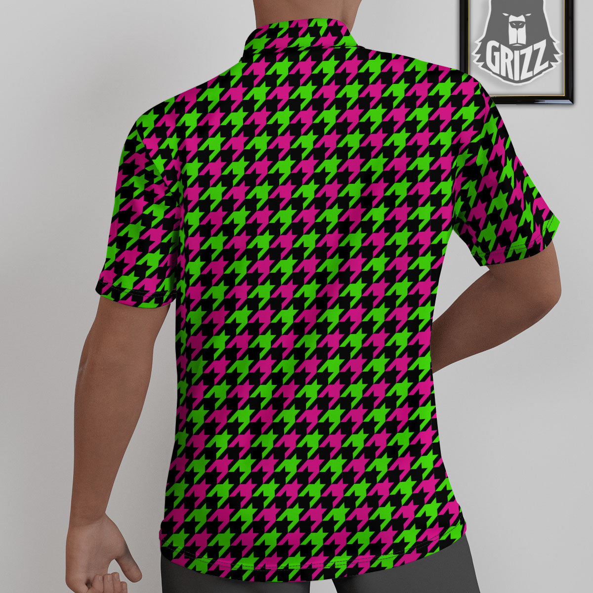Houndstooth Green And Pink Print Pattern Untucked Shirts-grizzshop